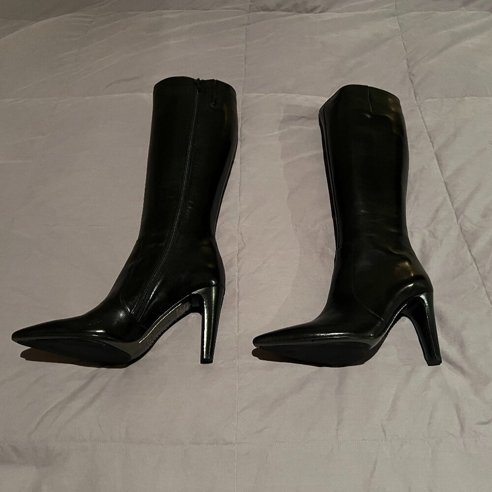 Via Spiga Black Leather High Heel Pointy Toe Boots - Size 7M